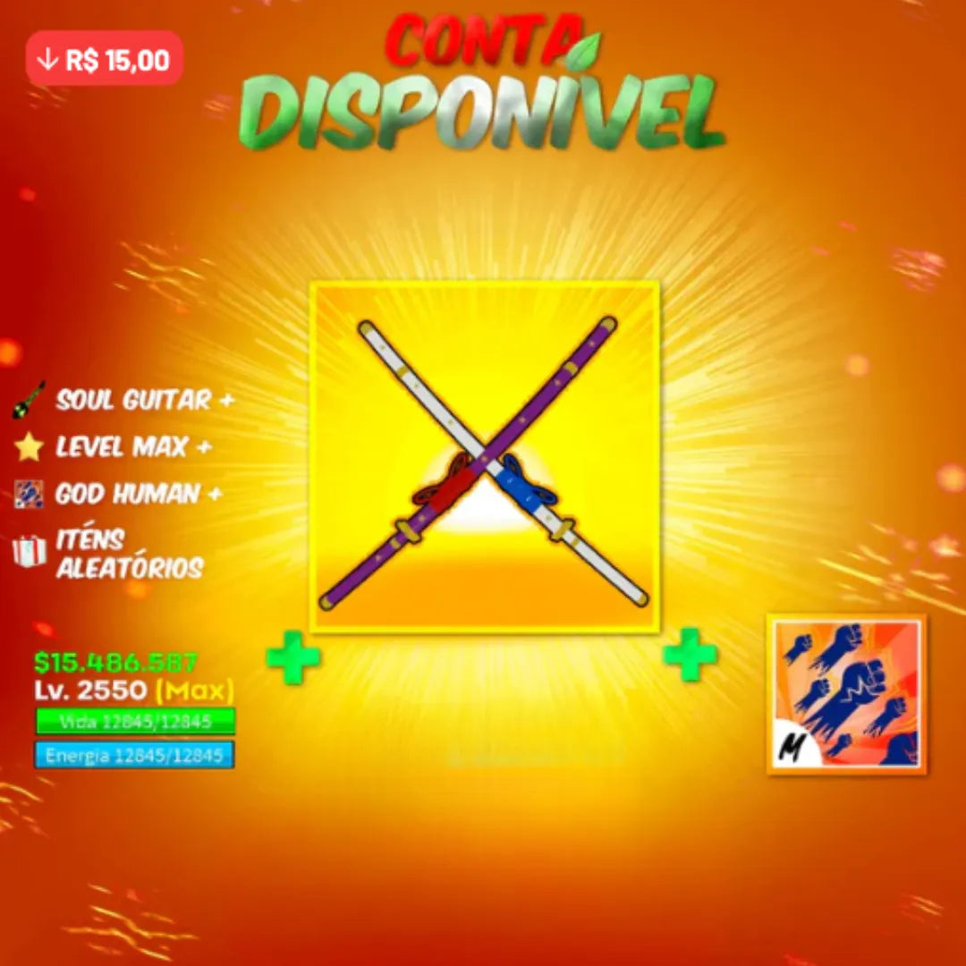 [⚔️] - CDK + SOUL GUITAR + GOD HUMAN + LVL MAX + ITENS ALEATÓRIOS + GUIA EXCLUSIVO - TUDO GARANTIDO!!! 🤩