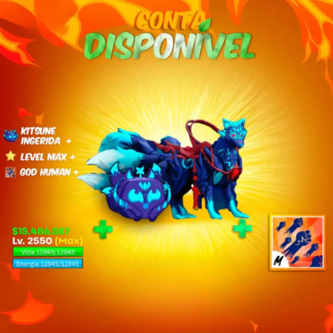 [🦊] -  KITSUNE INGERIDA + LVL MAX + GOD HUMAN + SOUL GUITAR + GUIA EXCLUSIVO - TUDO GARANTIDO!!! 🤩